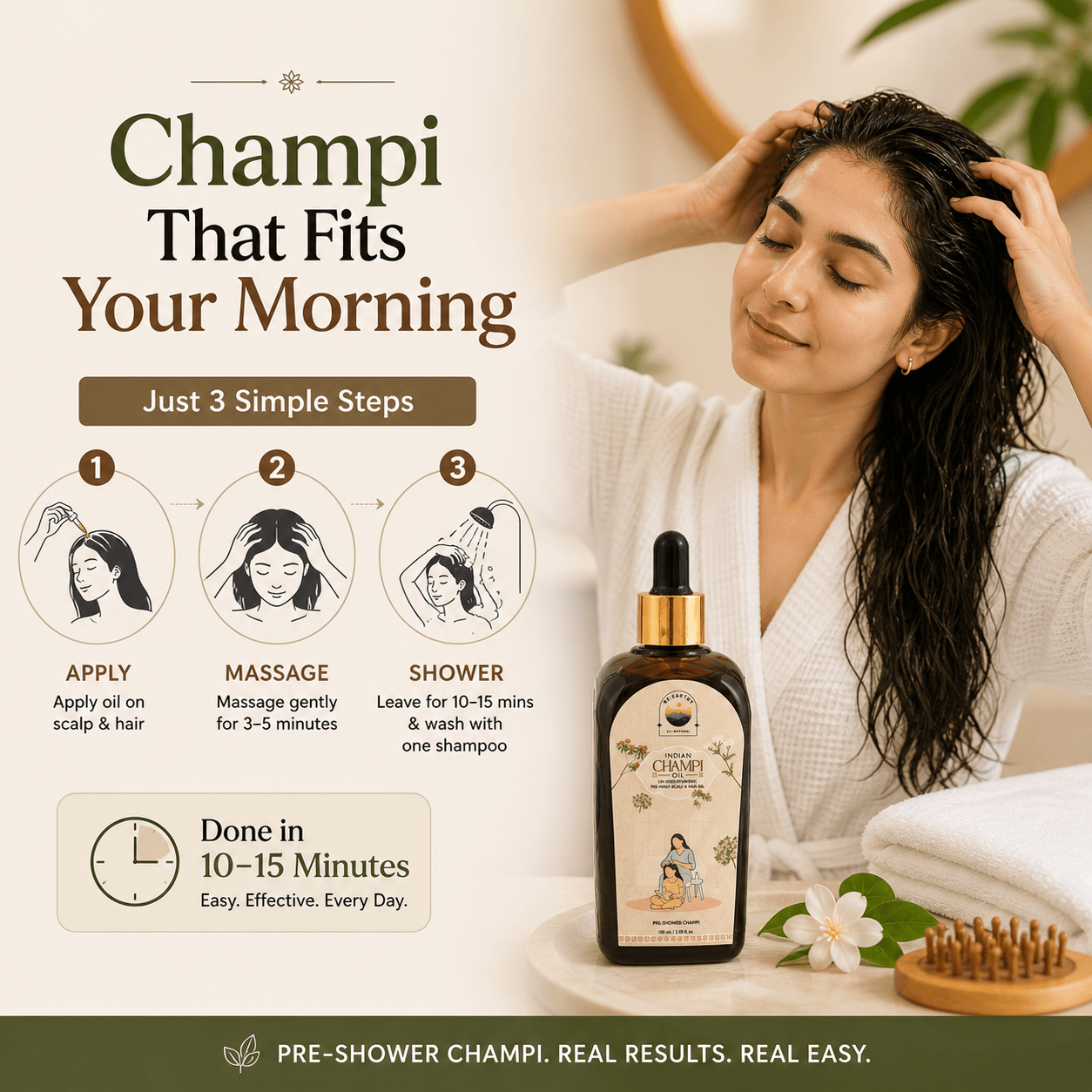 Indian Champi Oil (12 - Herb Ayurvedic Pre - Wash Scalp & Hair Oil) - ReEarthy