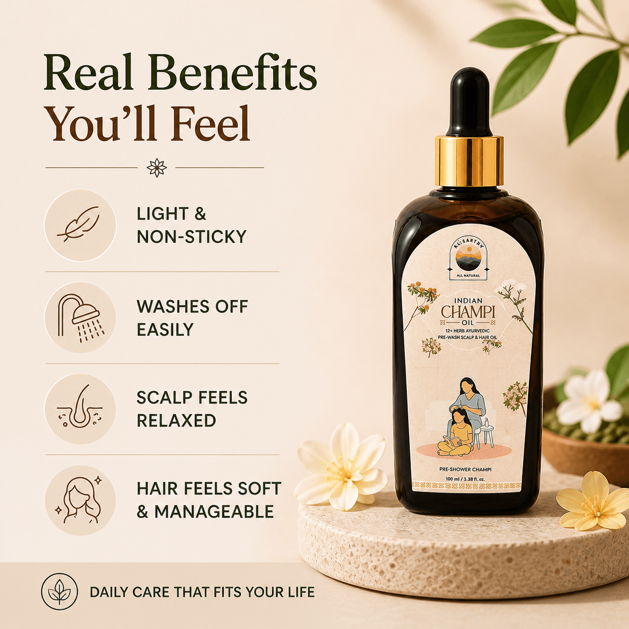 Indian Champi Oil (12 - Herb Ayurvedic Pre - Wash Scalp & Hair Oil) - ReEarthy