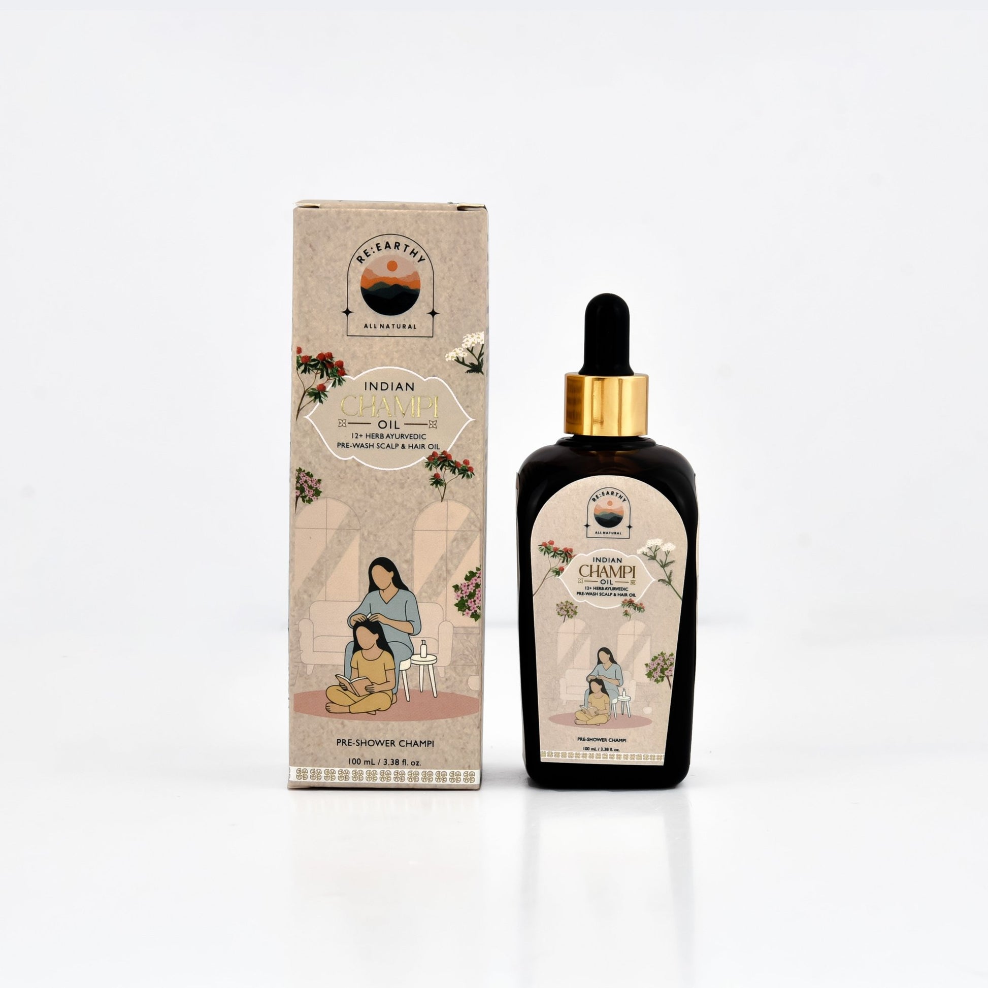 Indian Champi Oil (12 - Herb Ayurvedic Pre - Wash Scalp & Hair Oil) - ReEarthy