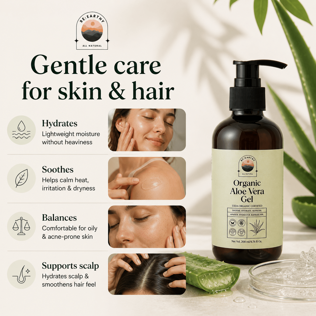 Organic Aloe Vera Deep Hydration & Soothing Gel - ReEarthy
