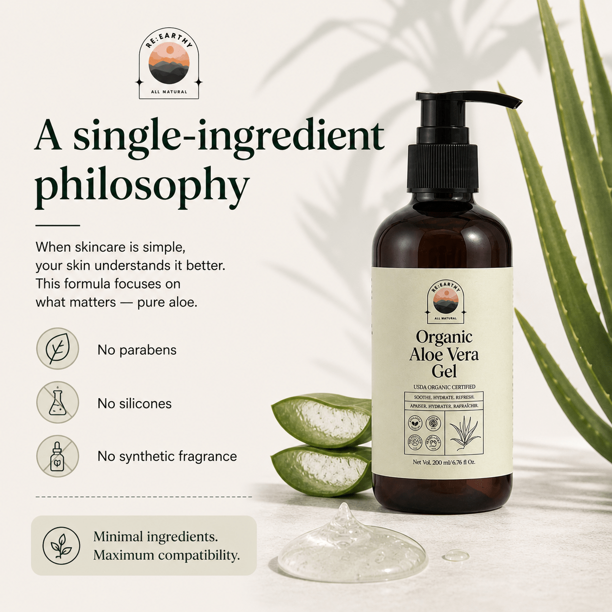 Organic Aloe Vera Deep Hydration & Soothing Gel - ReEarthy
