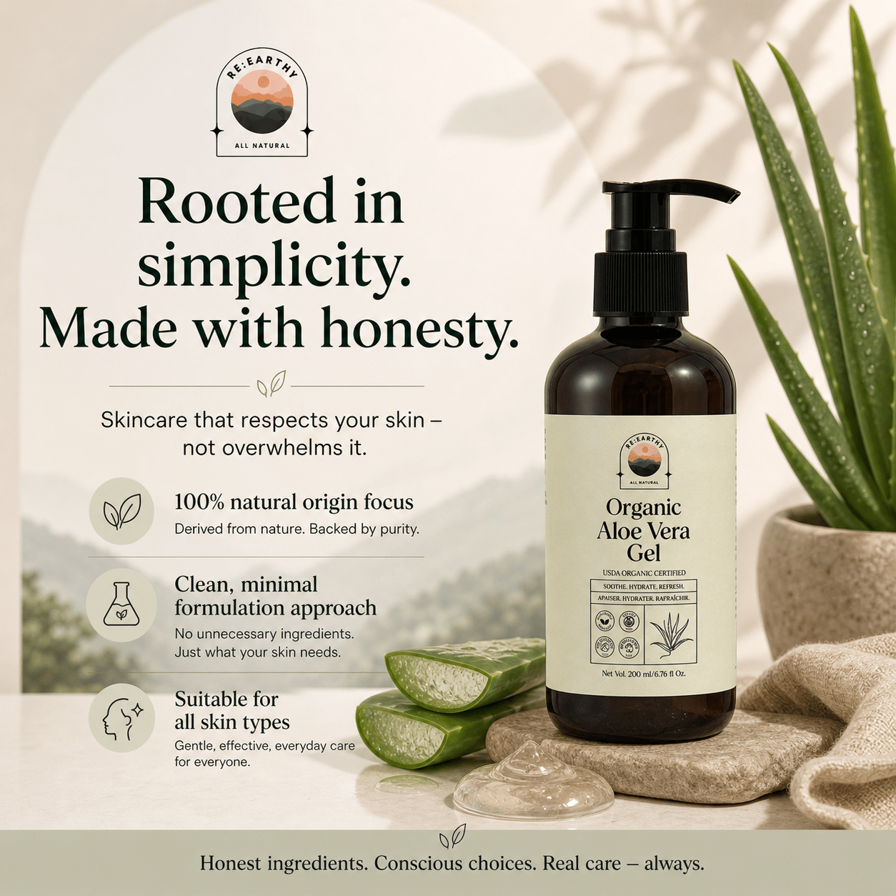Organic Aloe Vera Deep Hydration & Soothing Gel - ReEarthy