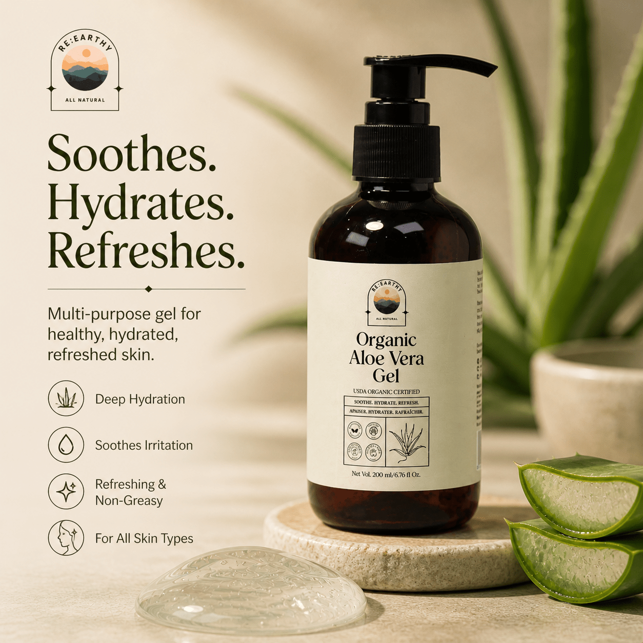 Organic Aloe Vera Deep Hydration & Soothing Gel - ReEarthy